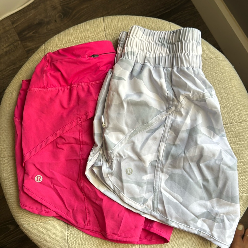 Lululemon running shorts bundle. Size small 6 pink / white cammo EUC